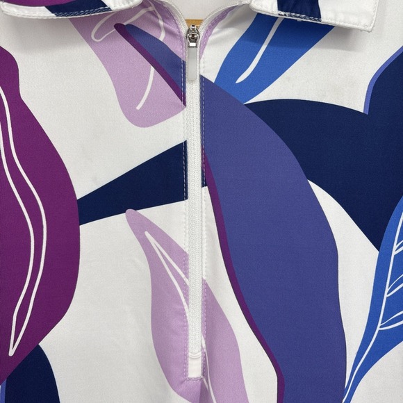 Lopez Pullover Top Womens 2X Purple Blue Leaf Print Long Sleeve Stretch Golf - Picture 3 of 10